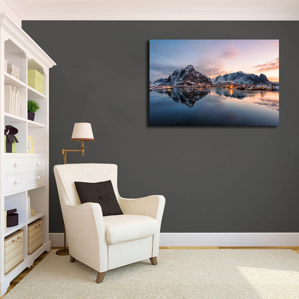 Pine Stretched  Framed 1 Panel - Fishing Village Reine Lofton Norway