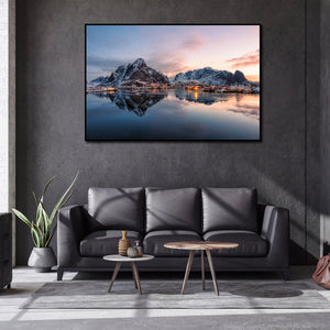 Pine Stretched  Framed 1 Panel - Fishing Village Reine Lofton Norway