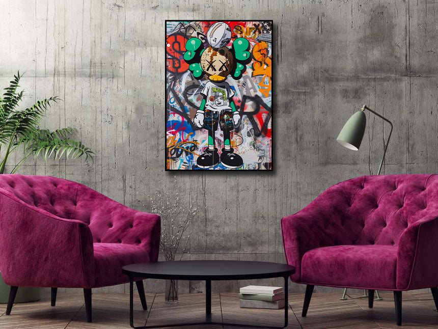 Pine Stretched  Framed 1 Panel - Kaws