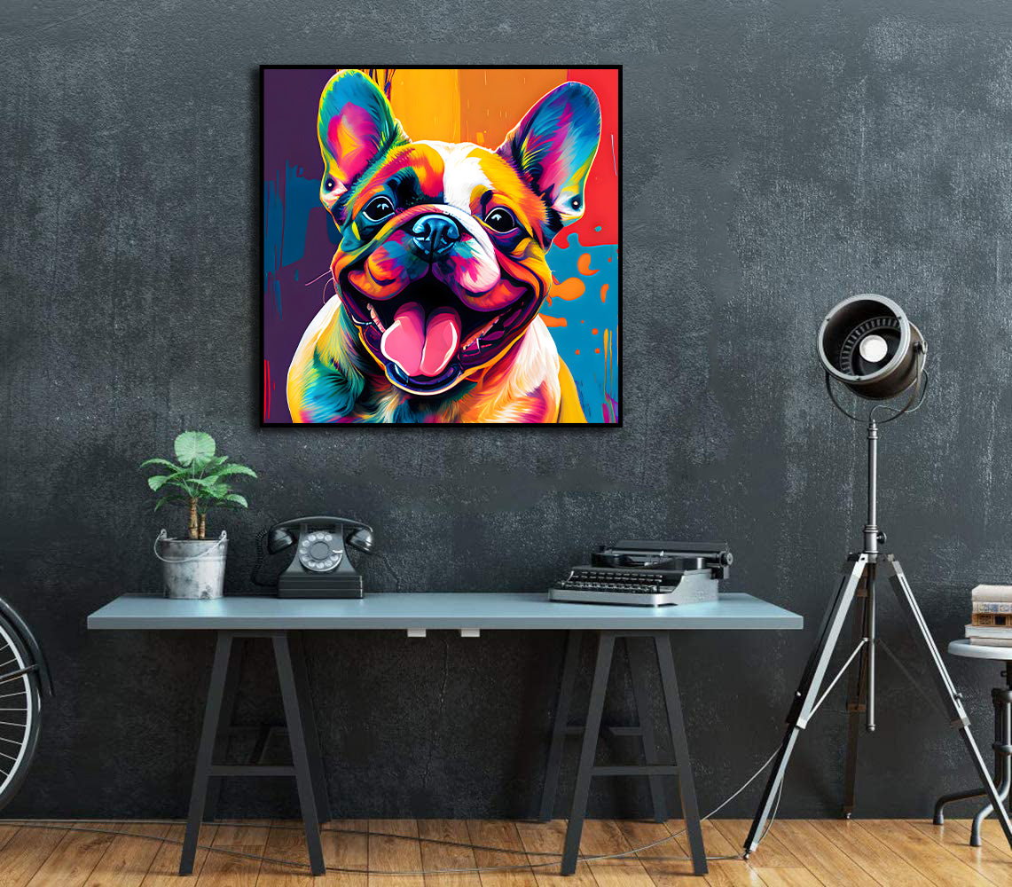 Pine Stretched  Framed 1 Panel - French Bulldog