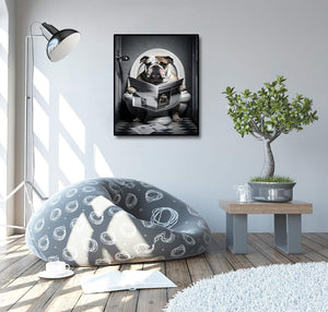 Pine Stretched  Framed 1 Panel - Bulldog in Bathroom