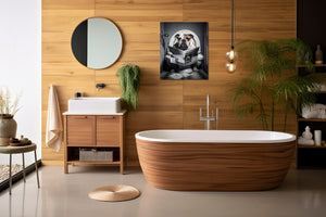 Pine Stretched  Framed 1 Panel - Bulldog in Bathroom