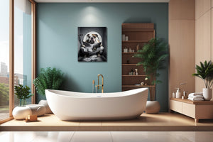Pine Stretched  Framed 1 Panel - Bulldog in Bathroom