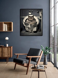 Pine Stretched  Framed 1 Panel - Cat in Bathroom