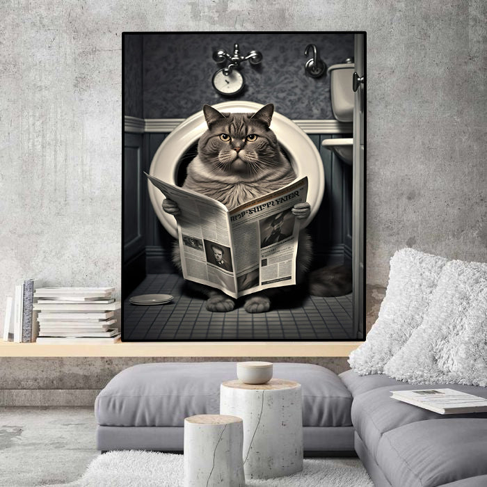 Pine Stretched  Framed 1 Panel - Cat in Bathroom