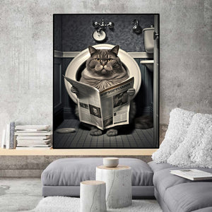 Pine Stretched  Framed 1 Panel - Cat in Bathroom