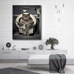 Pine Stretched  Framed 1 Panel - Cat in Bathroom