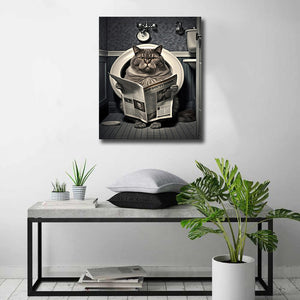 Pine Stretched  Framed 1 Panel - Cat in Bathroom