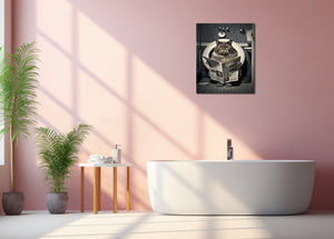 Pine Stretched  Framed 1 Panel - Cat in Bathroom