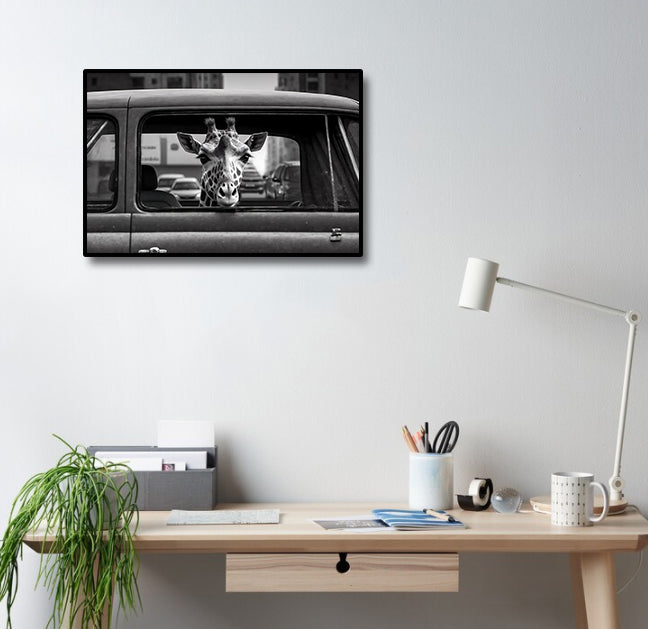 Pine Stretched  Framed 1 Panel - Giraffe Comes to Town