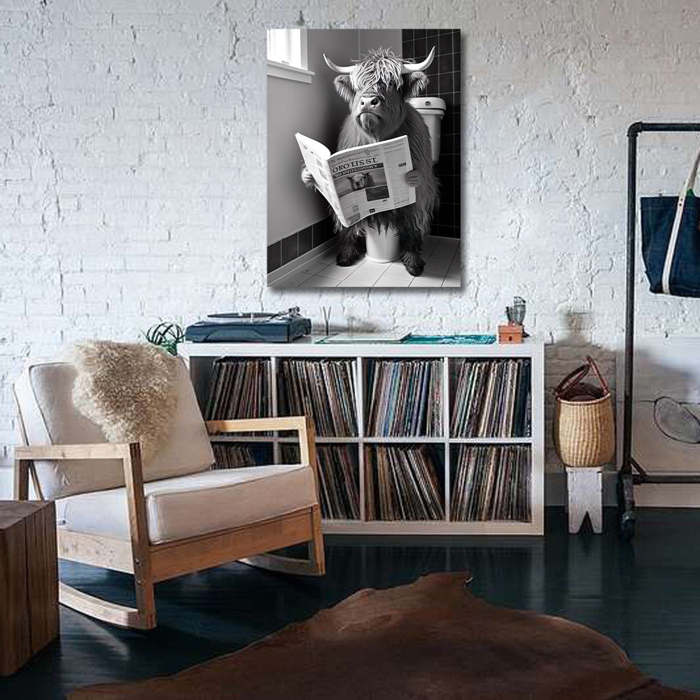 Framed 1 Panel - Highland Cow in Bathroom
