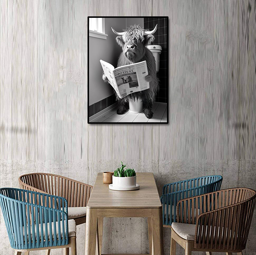 Framed 1 Panel - Highland Cow in Bathroom