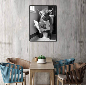 Framed 1 Panel - Highland Cow in Bathroom