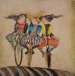 Pine Stretched  Framed 1 Panel - Holiday on Wheels by Graciela Boulanger