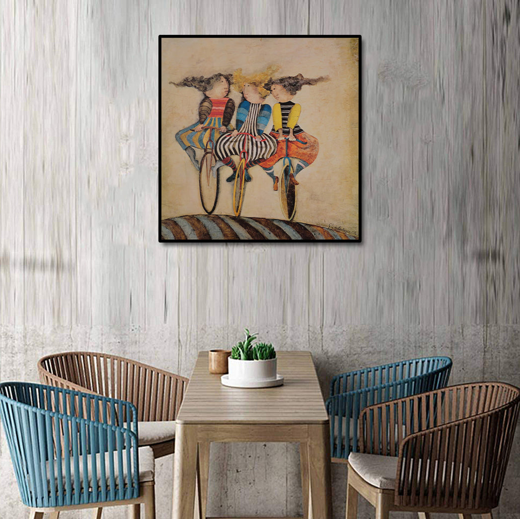 Pine Stretched  Framed 1 Panel - Holiday on Wheels by Graciela Boulanger