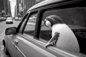 Pine Stretched  Framed 1 Panel - Penguin Comes to Town