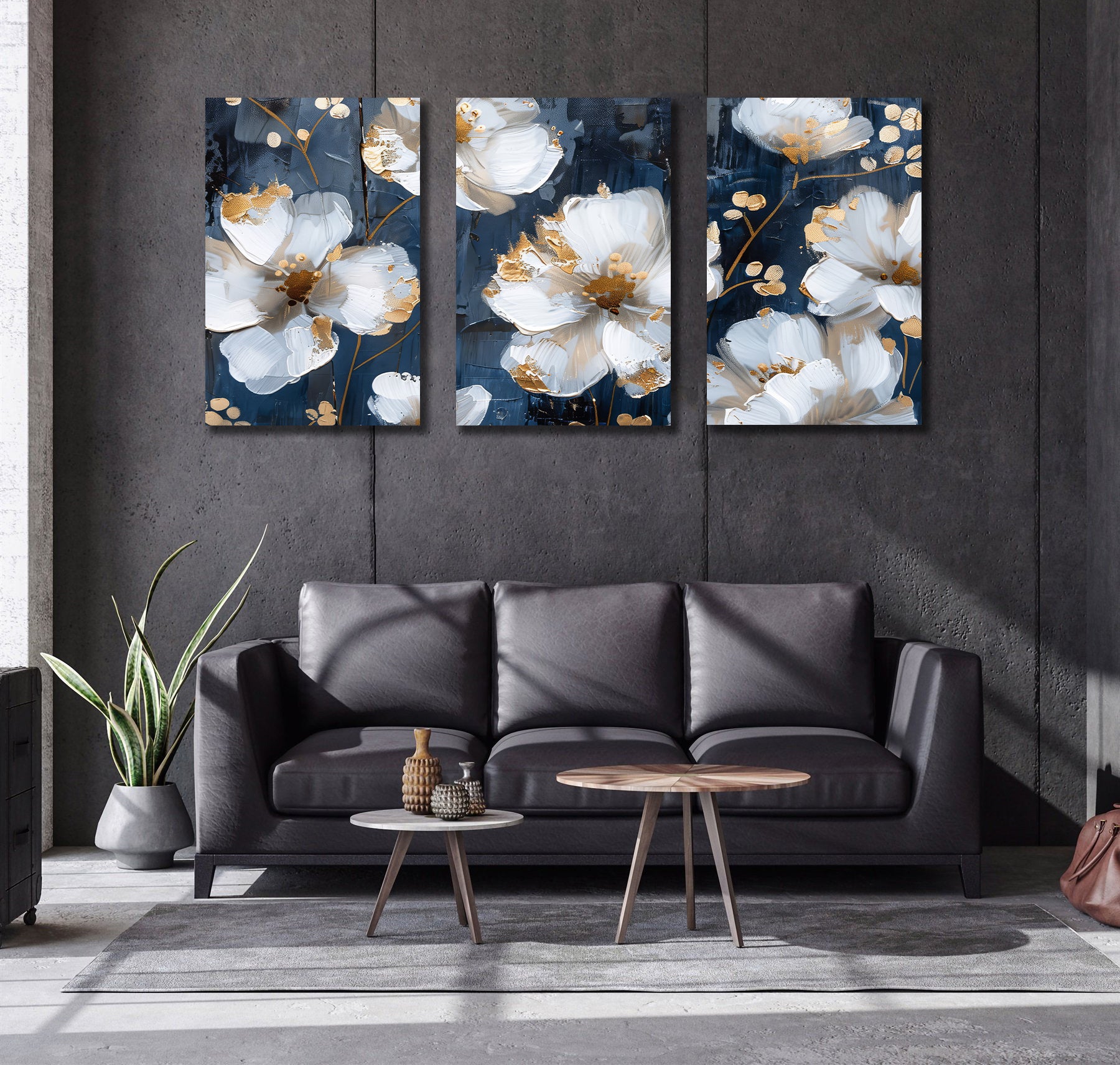 Pine Stretched  Framed 3 Panels - Flowers