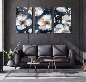 Pine Stretched  Framed 3 Panels - Flowers