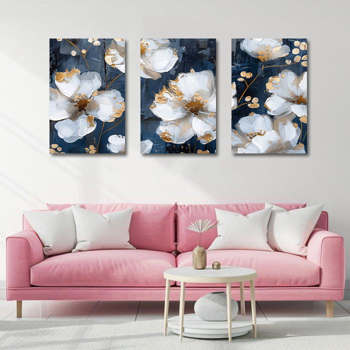 Pine Stretched  Framed 3 Panels - Flowers