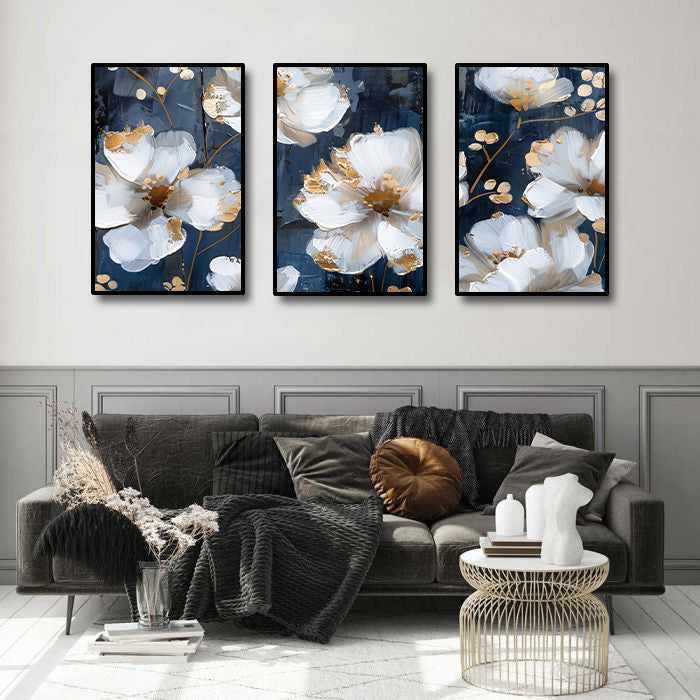 Pine Stretched  Framed 3 Panels - Flowers