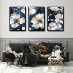 Pine Stretched  Framed 3 Panels - Flowers