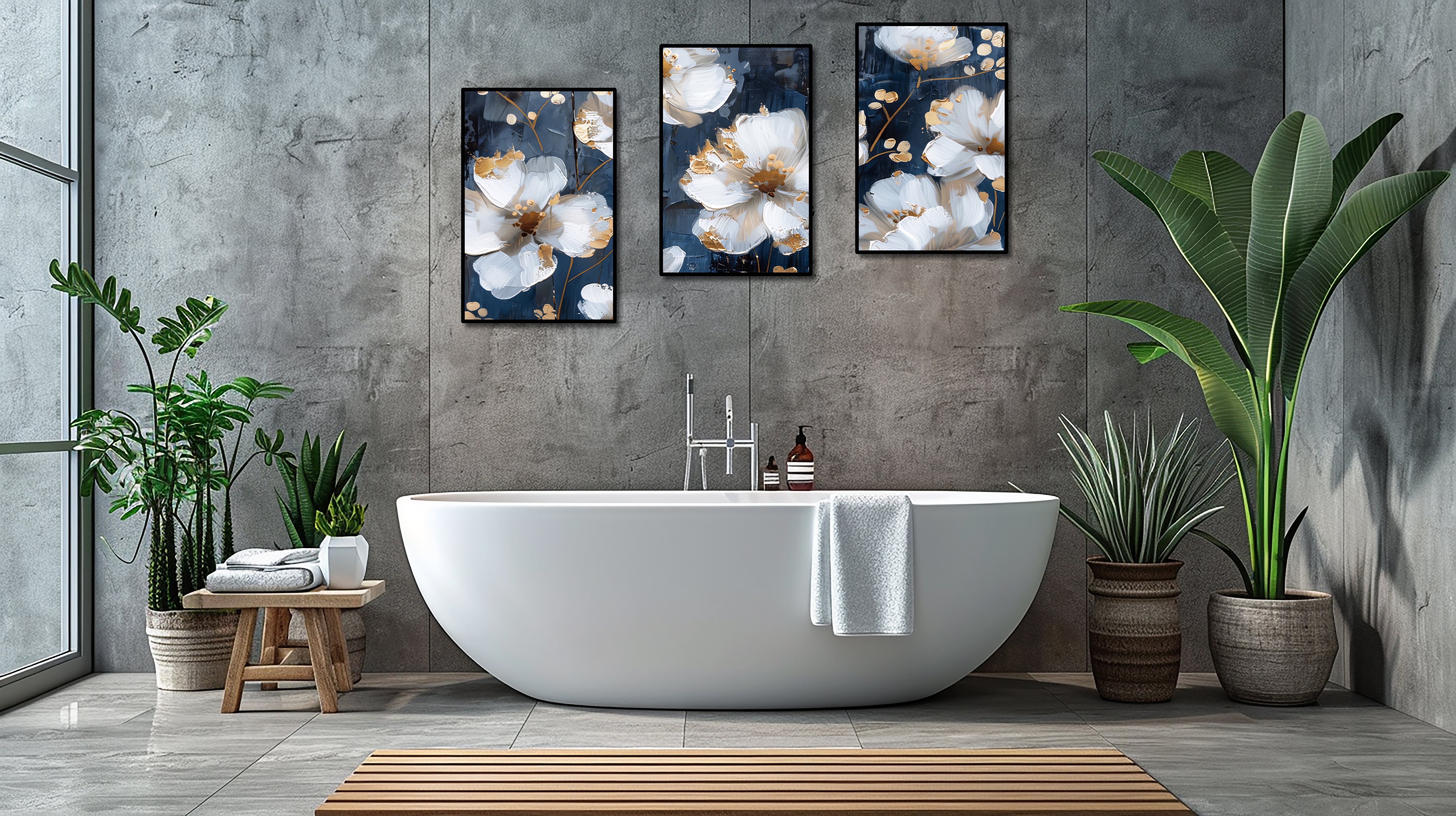 Pine Stretched  Framed 3 Panels - Flowers