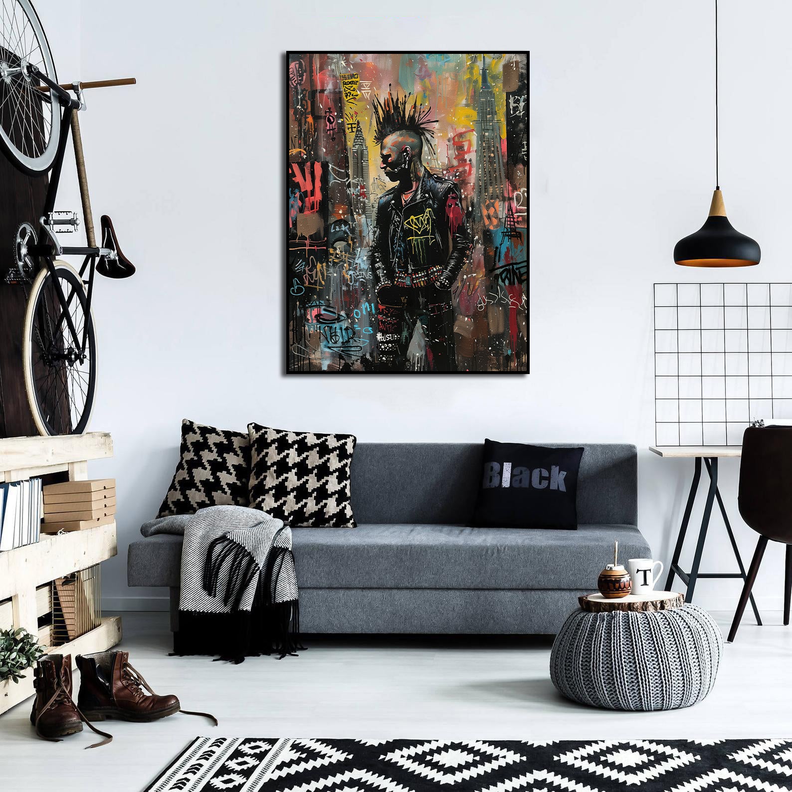 Modern Pop Art Canvas Wall Art Print Poster | Home Decor | Stretched 1 Panel - Punk