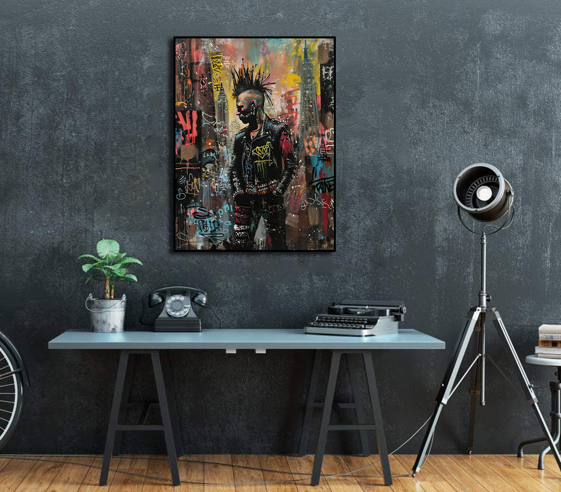Modern Pop Art Canvas Wall Art Print Poster | Home Decor | Stretched 1 Panel - Punk