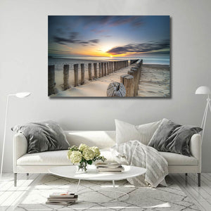 Pine Stretched  Framed 1 Panel - Sunset over the beach