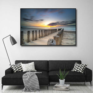Pine Stretched  Framed 1 Panel - Sunset over the beach