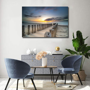 Pine Stretched  Framed 1 Panel - Sunset over the beach