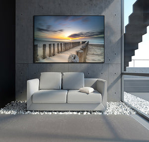 Pine Stretched  Framed 1 Panel - Sunset over the beach