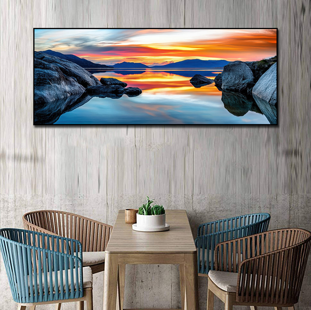 Pine Stretched  Framed 1 Panel - Sunset over Lake Taupo