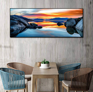 Pine Stretched  Framed 1 Panel - Sunset over Lake Taupo