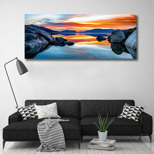 Pine Stretched  Framed 1 Panel - Sunset over Lake Taupo