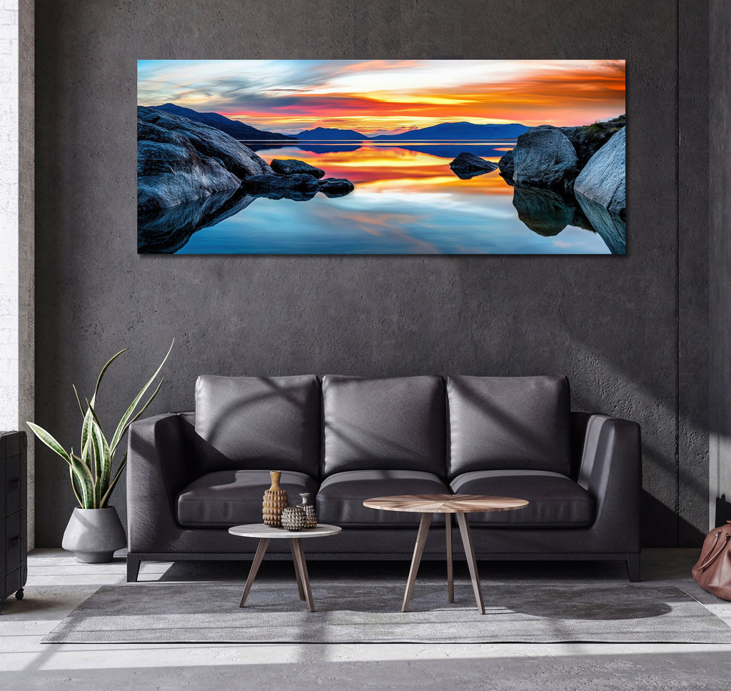 Pine Stretched  Framed 1 Panel - Sunset over Lake Taupo
