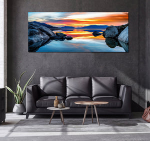 Pine Stretched  Framed 1 Panel - Sunset over Lake Taupo