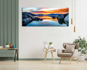 Pine Stretched  Framed 1 Panel - Sunset over Lake Taupo