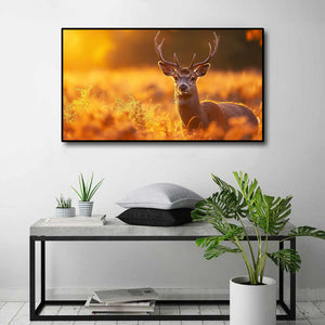 Pine Stretched  Framed 1 Panel - Stag in the sunlight