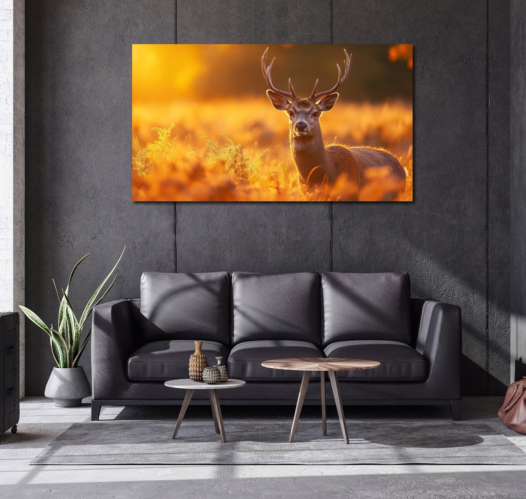 Pine Stretched  Framed 1 Panel - Stag in the sunlight