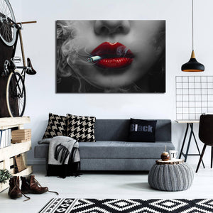 Modern Pop Art Canvas Wall Art Print Poster | Home Decor | Stretched 1 Panel - Smoking Lady