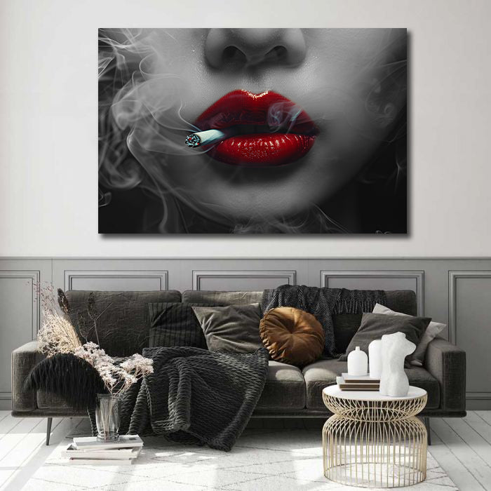 Modern Pop Art Canvas Wall Art Print Poster | Home Decor | Stretched 1 Panel - Smoking Lady