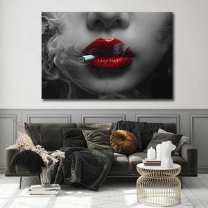 Modern Pop Art Canvas Wall Art Print Poster | Home Decor | Stretched 1 Panel - Smoking Lady