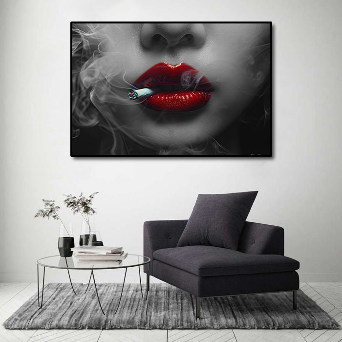 Modern Pop Art Canvas Wall Art Print Poster | Home Decor | Stretched 1 Panel - Smoking Lady