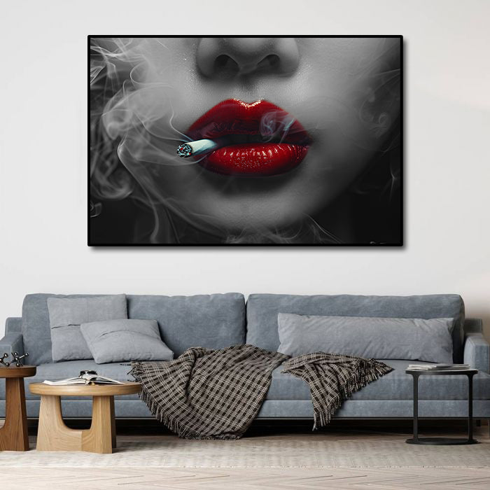 Modern Pop Art Canvas Wall Art Print Poster | Home Decor | Stretched 1 Panel - Smoking Lady