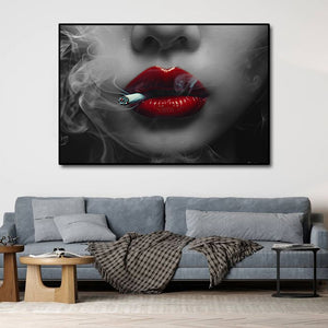 Modern Pop Art Canvas Wall Art Print Poster | Home Decor | Stretched 1 Panel - Smoking Lady