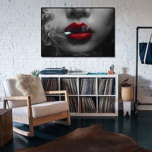 Modern Pop Art Canvas Wall Art Print Poster | Home Decor | Stretched 1 Panel - Smoking Lady
