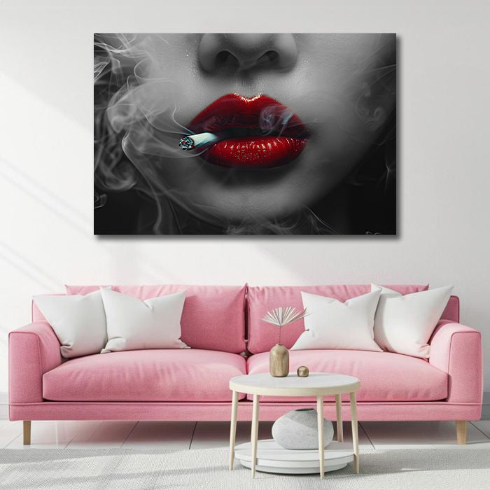 Modern Pop Art Canvas Wall Art Print Poster | Home Decor | Stretched 1 Panel - Smoking Lady