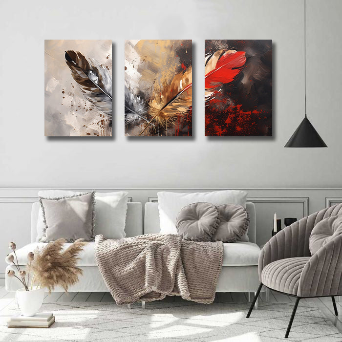 Framed 3 Panels - Feather