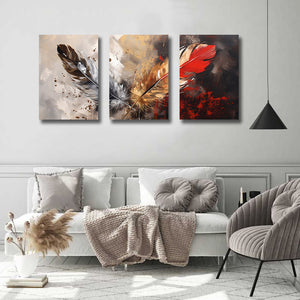 Framed 3 Panels - Feather